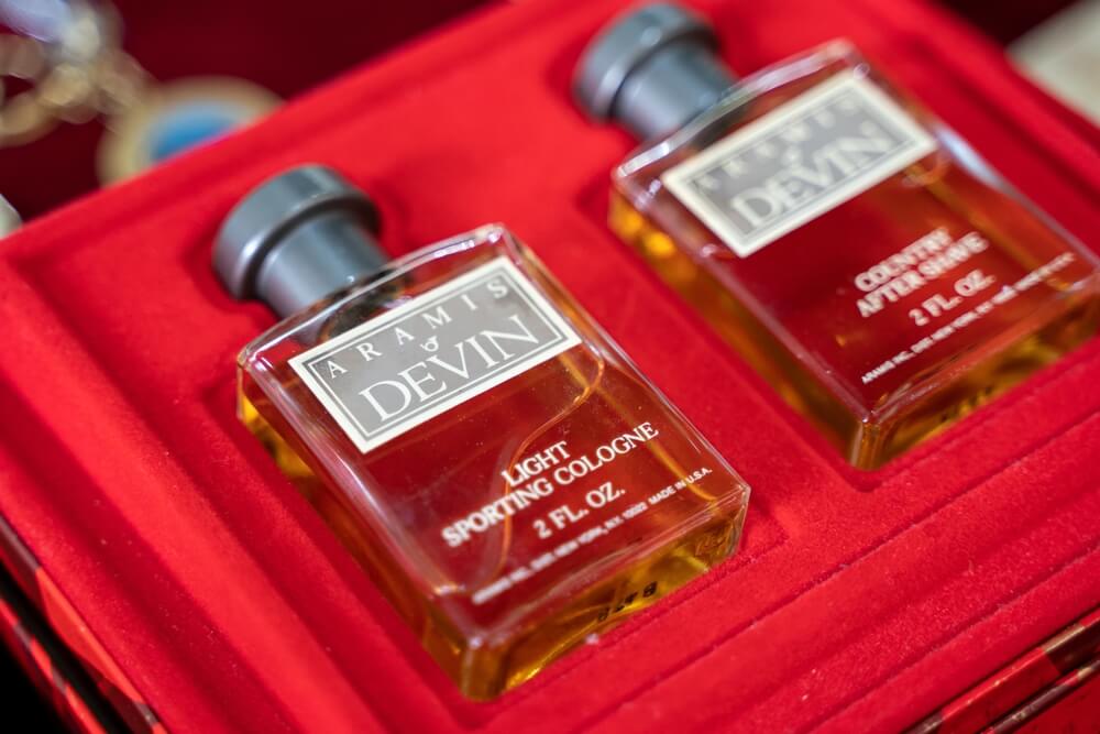 Aramis products on red silk