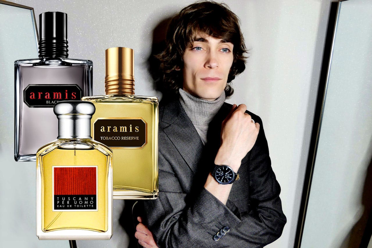 Man holding Aramis men's fragrance